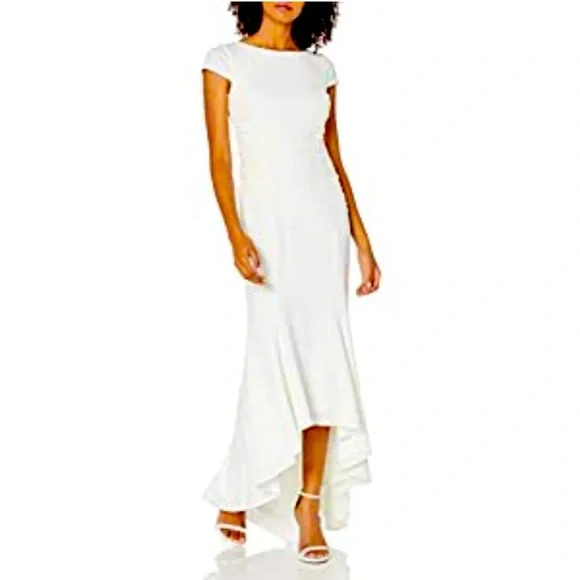 Halston Side Ruching Gown Women's Dress Chalk : 14